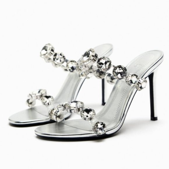 ZARA GEM HEELED VINYL MULES WITH DECORATION HEELS - Picture 4 of 17